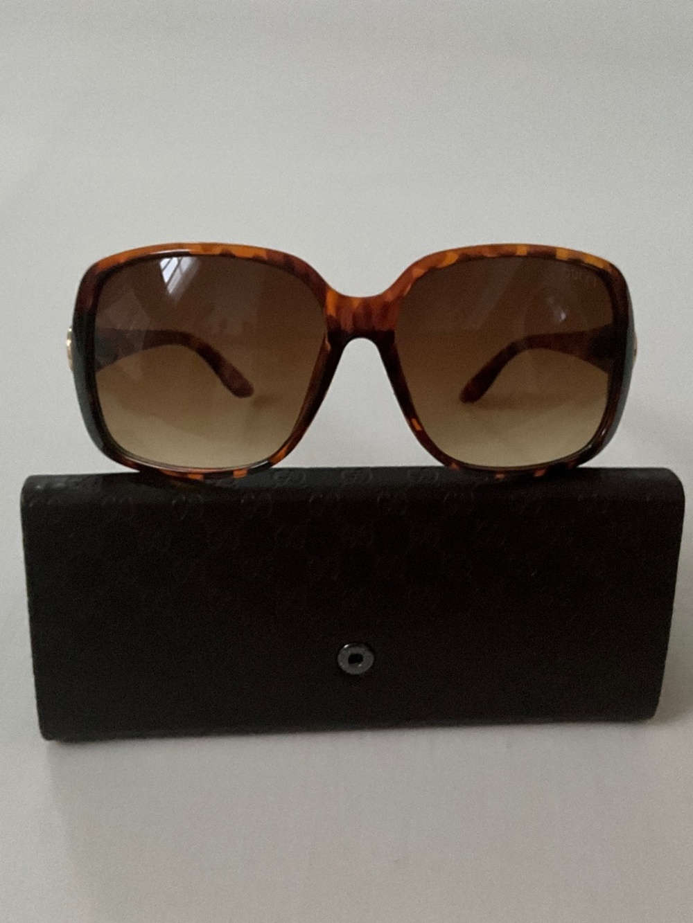 GUCCI Web GG Oversized Square Frame Sunglasses Tortoise Brown